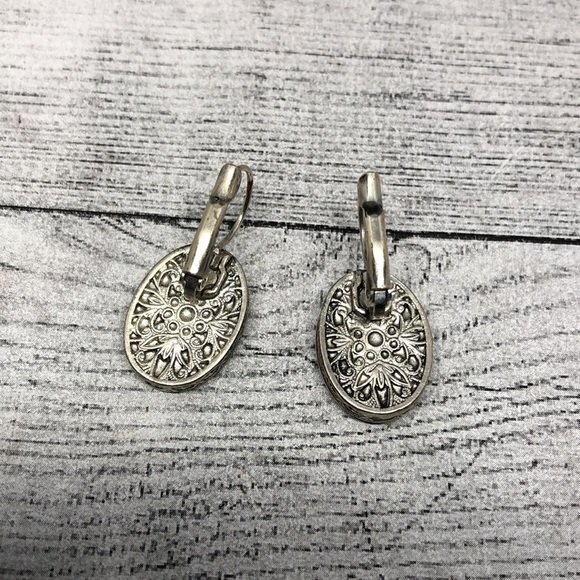 Vintage silver tone sunburst lucite oval earrings statement - Picture 5 of 6